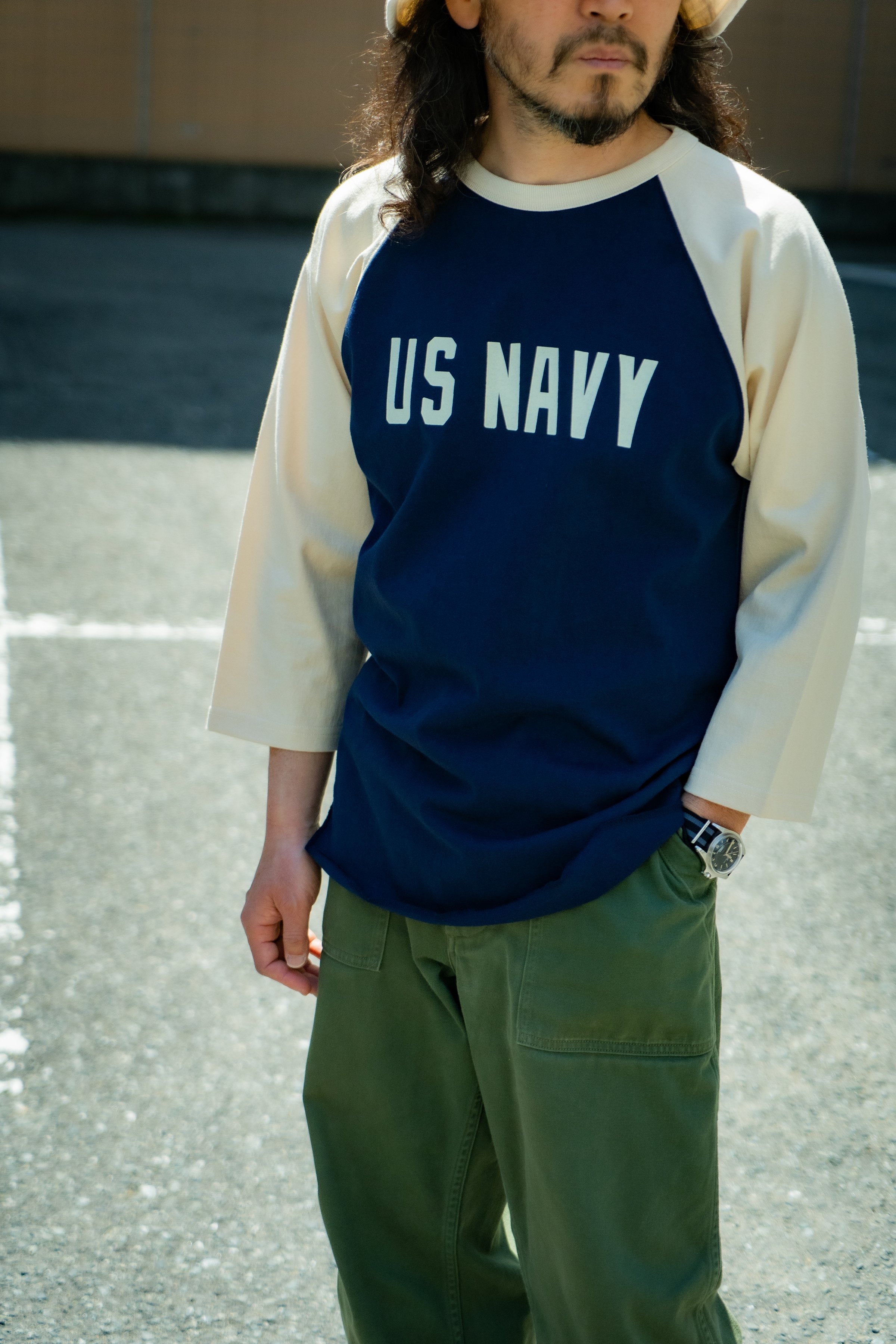 MILITARY BASEBALL TEE / NAVY - NAVY/ECRU