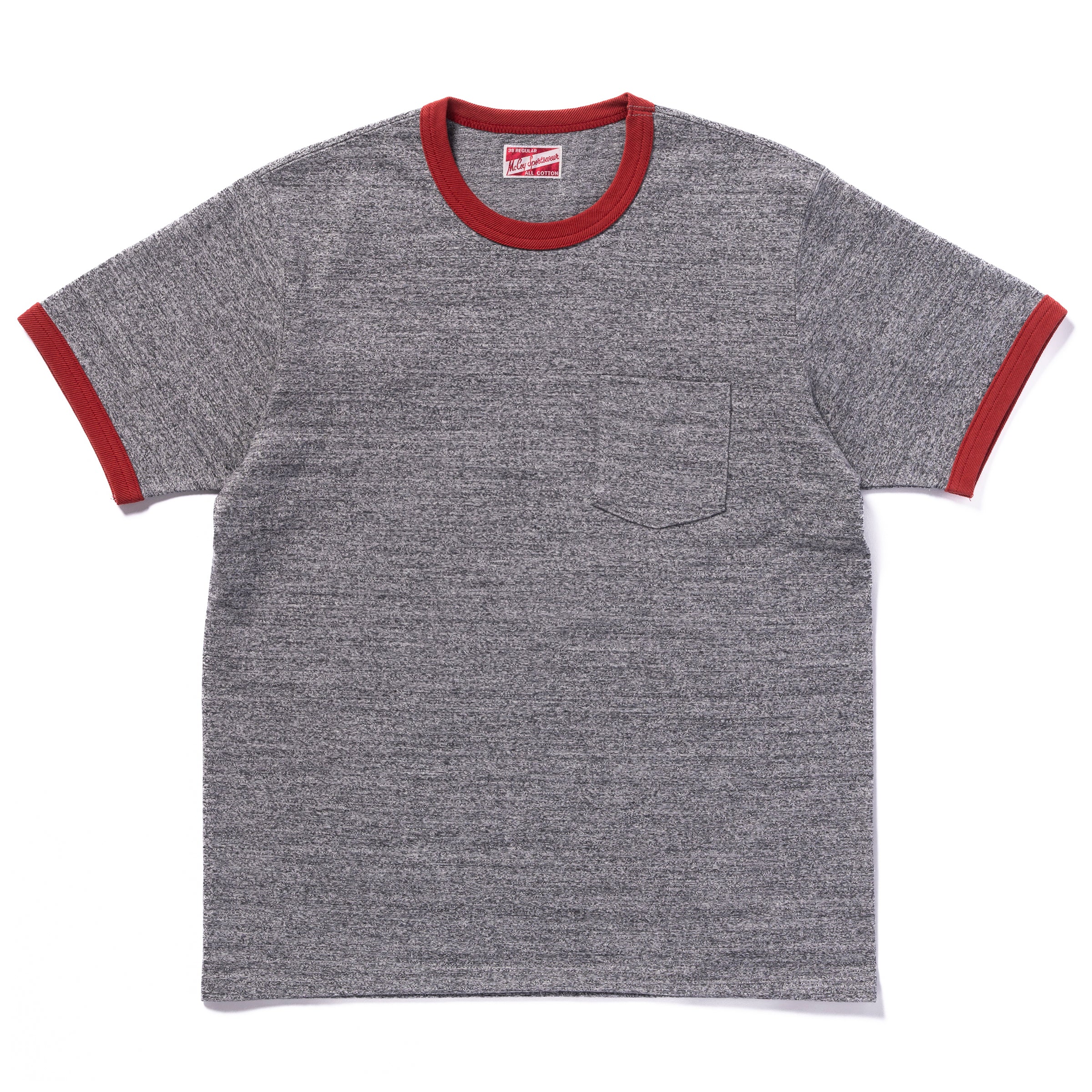 POCKET TEE / HEATHER GRAY RINGER - GRAY/CHERRY