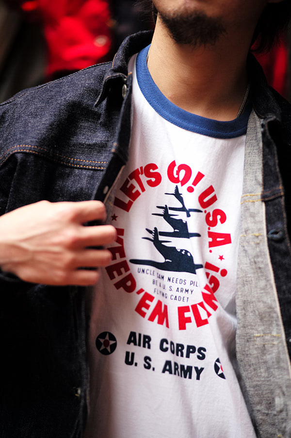MC26012 MILITARY TEE / KEEP EM' FLYING - WHITExBLUE