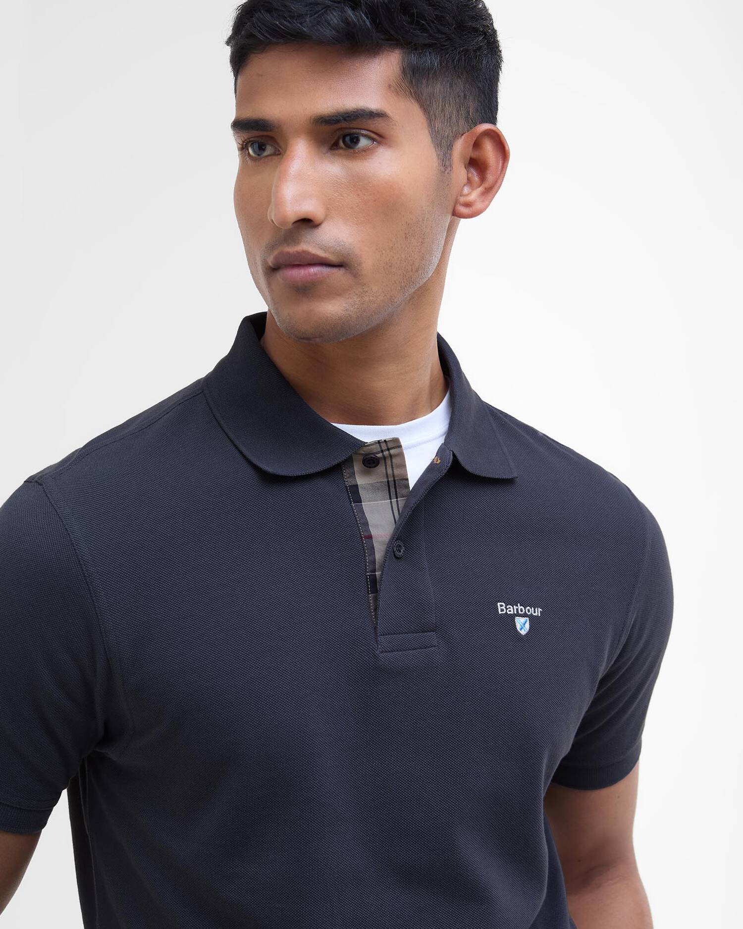 TARTAN PIQUE POLO SHIRT - NAVY/DRESS