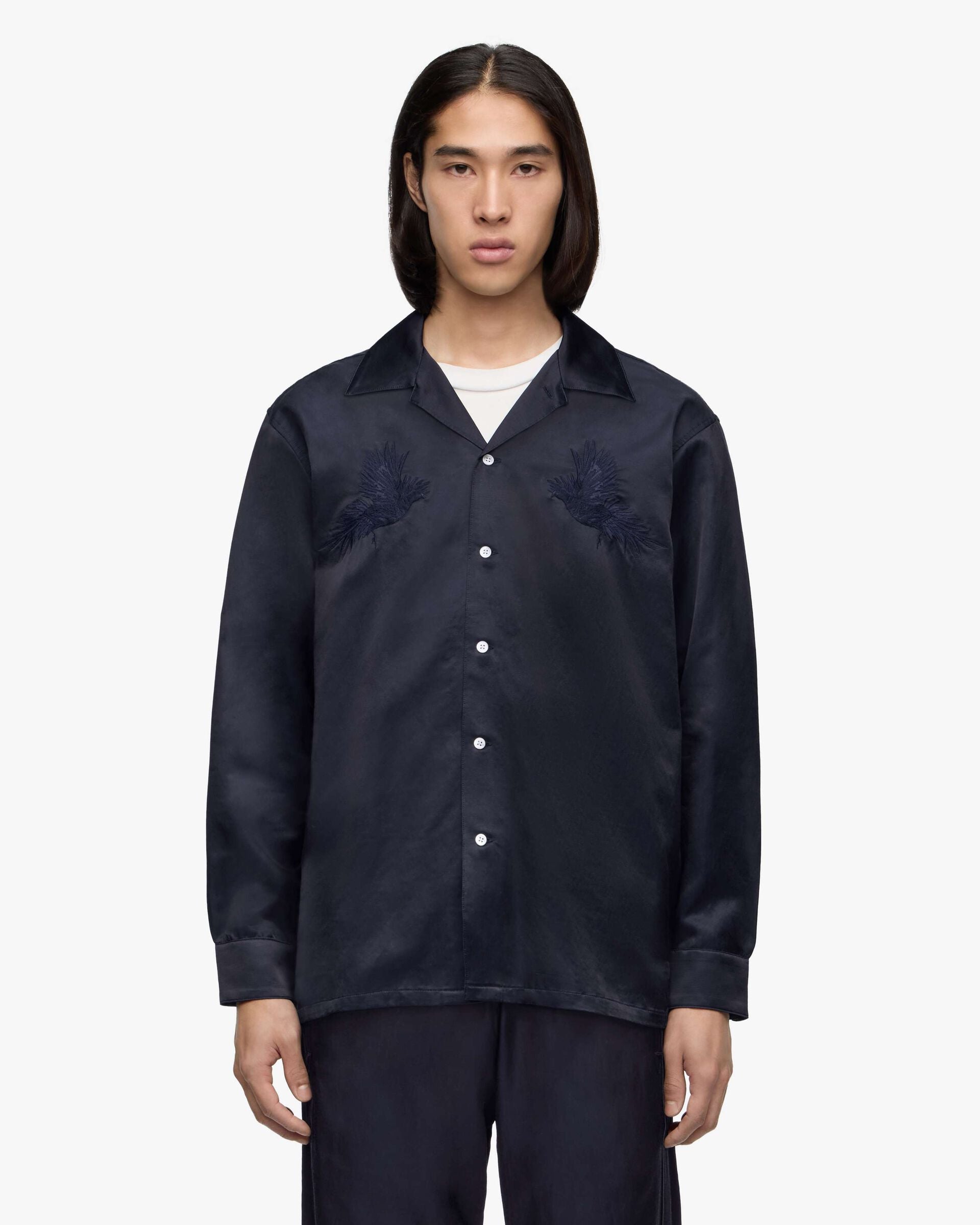 MMLS6007 SATIN SOUVENIR L/S SHIRT - NAVY