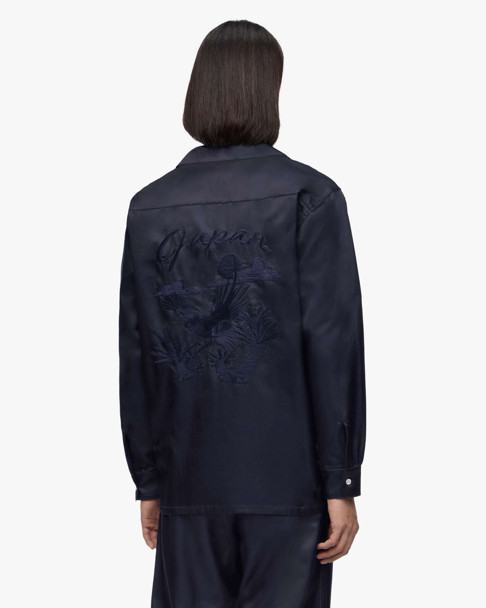 MMLS6007 SATIN SOUVENIR L/S SHIRT - NAVY