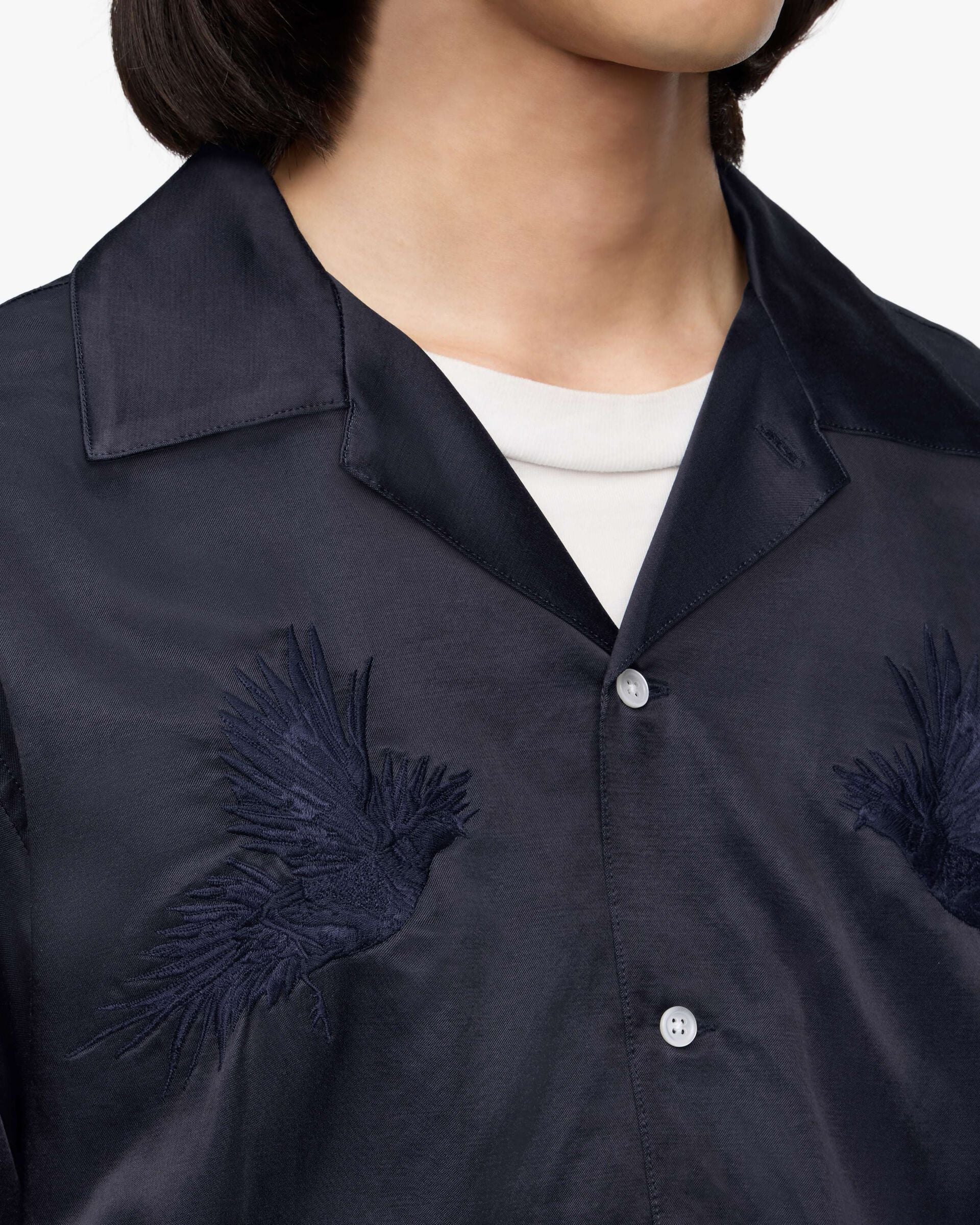 MMLS6007 SATIN SOUVENIR L/S SHIRT - NAVY