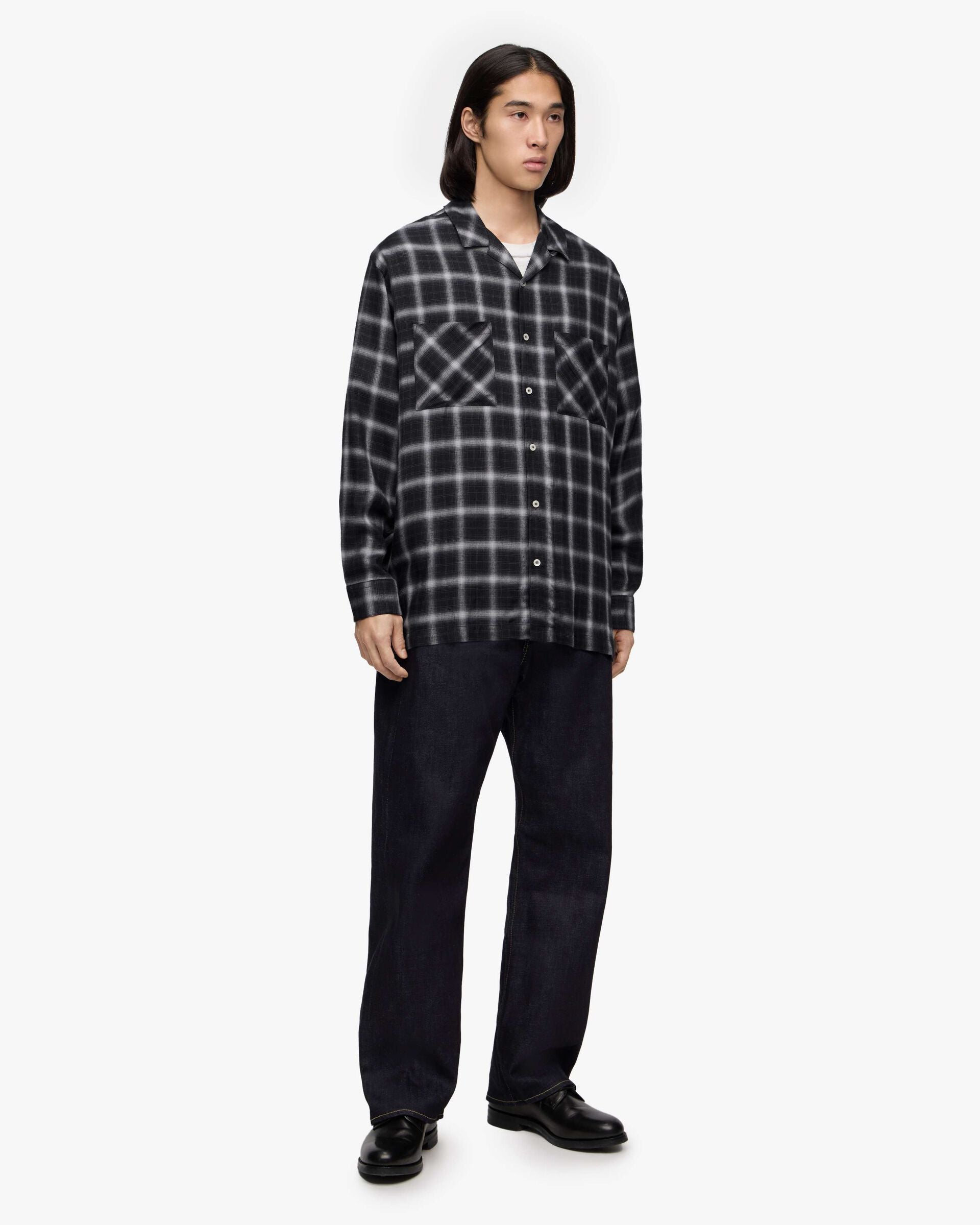 MMLS6009 RAYON CHECK L/S - NAVY
