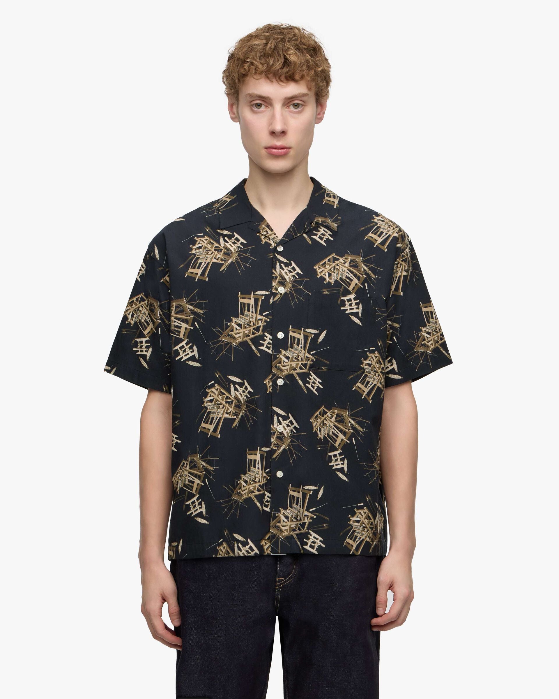 MMSS6004 COTTON/RAYON S/S SHIRT - BLACK