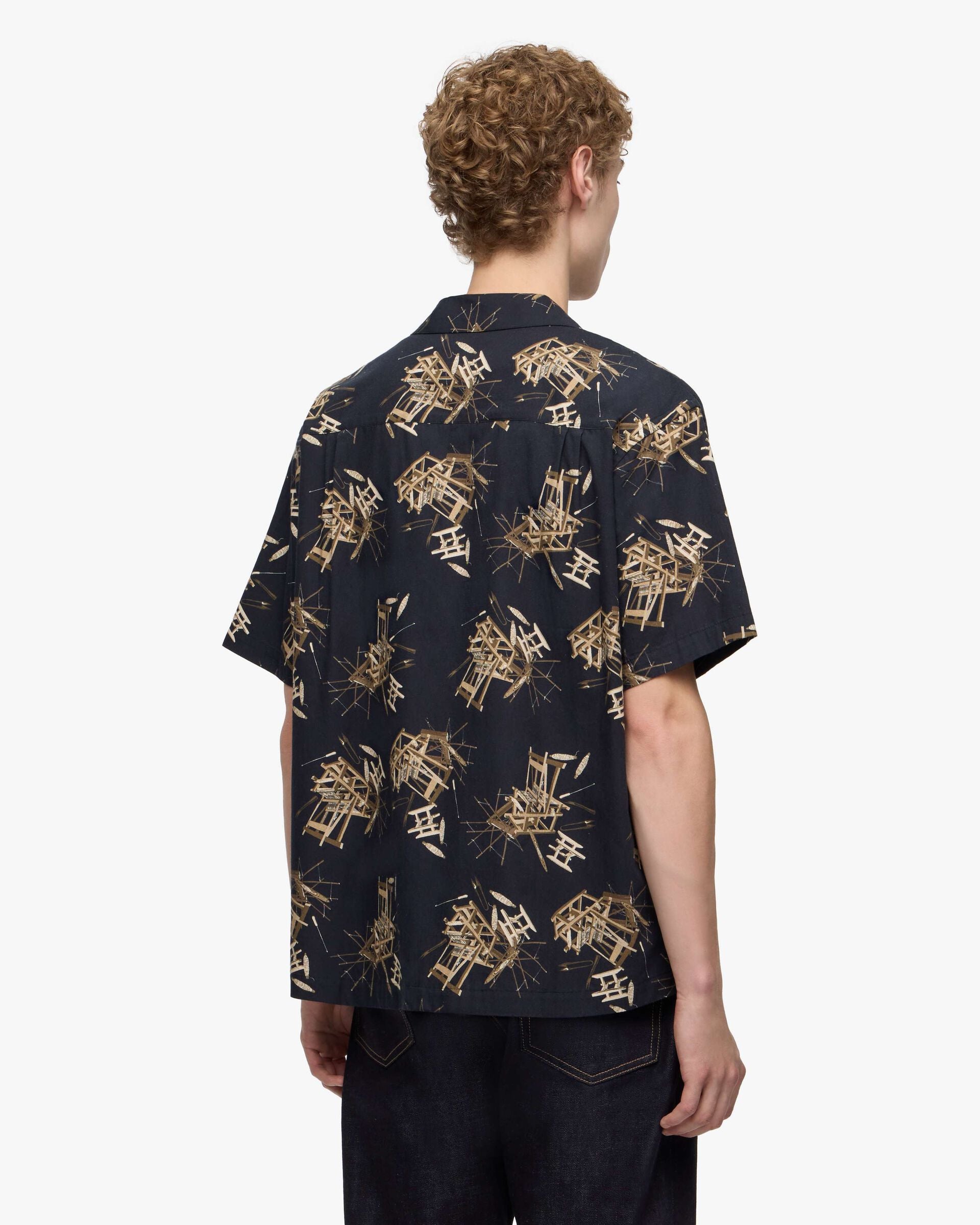 MMSS6004 COTTON/RAYON S/S SHIRT - BLACK