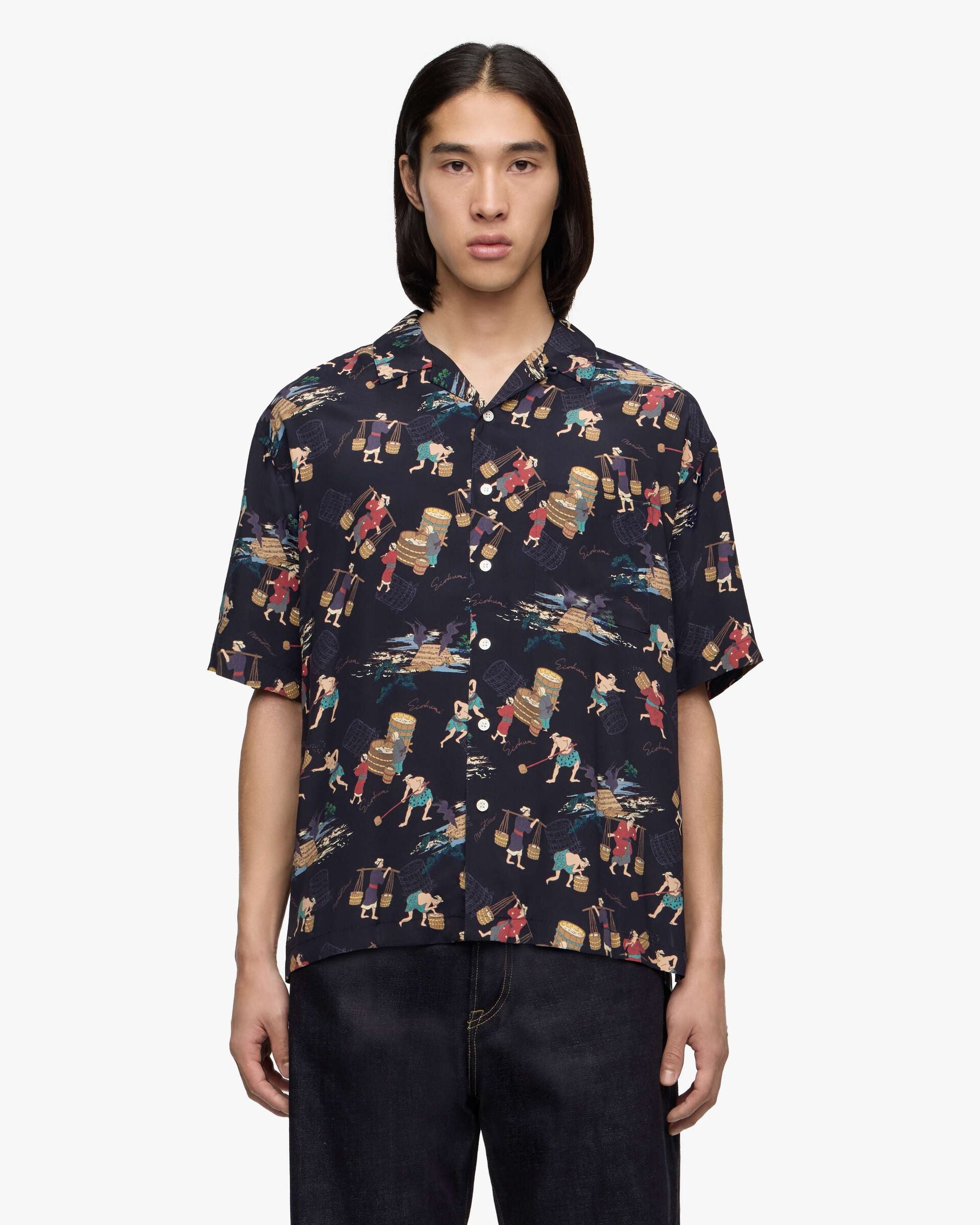 MMSS6005 RAYON S/S SHIRT - BLACK