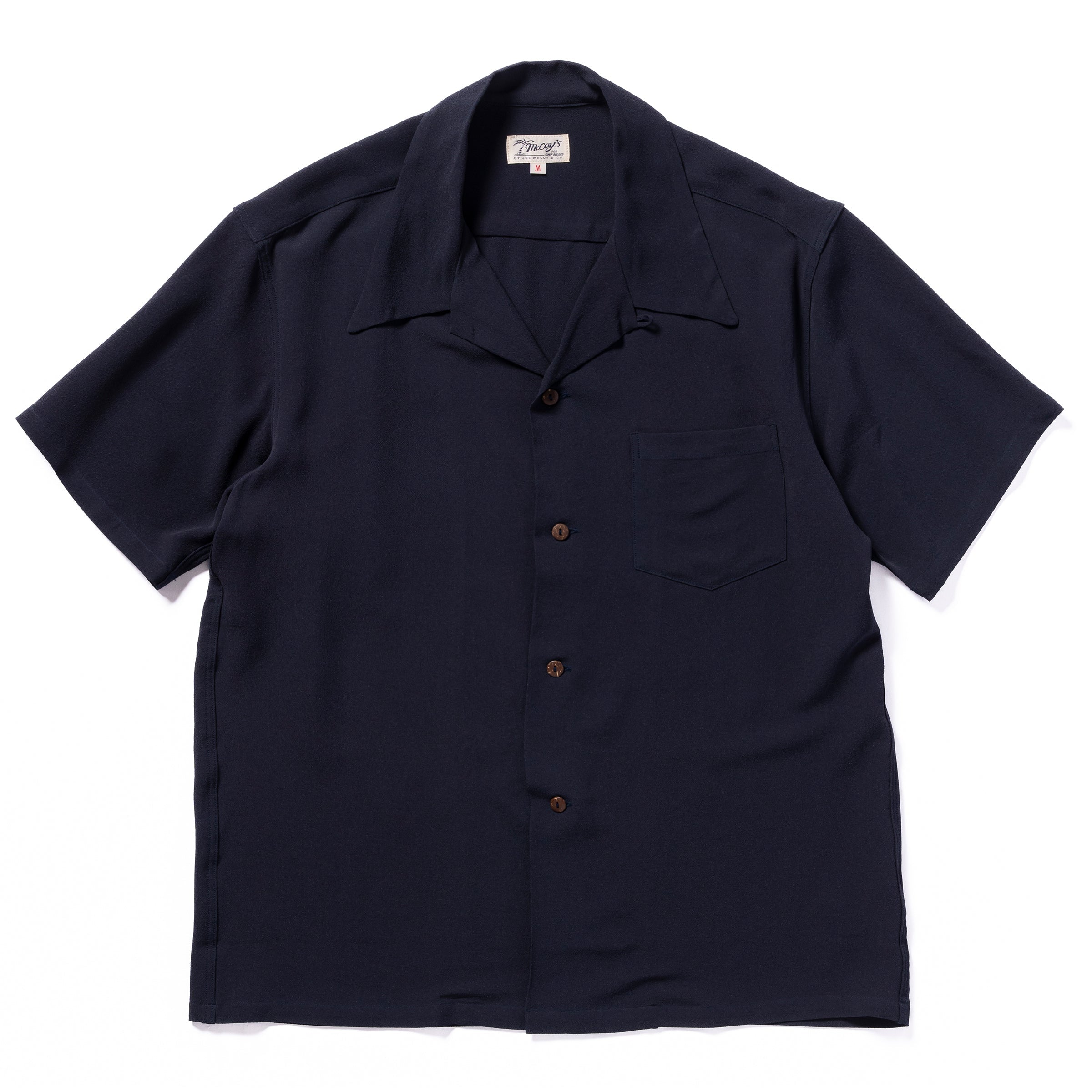 SILK RAYON OPEN COLLAR SHIRT - NAVY