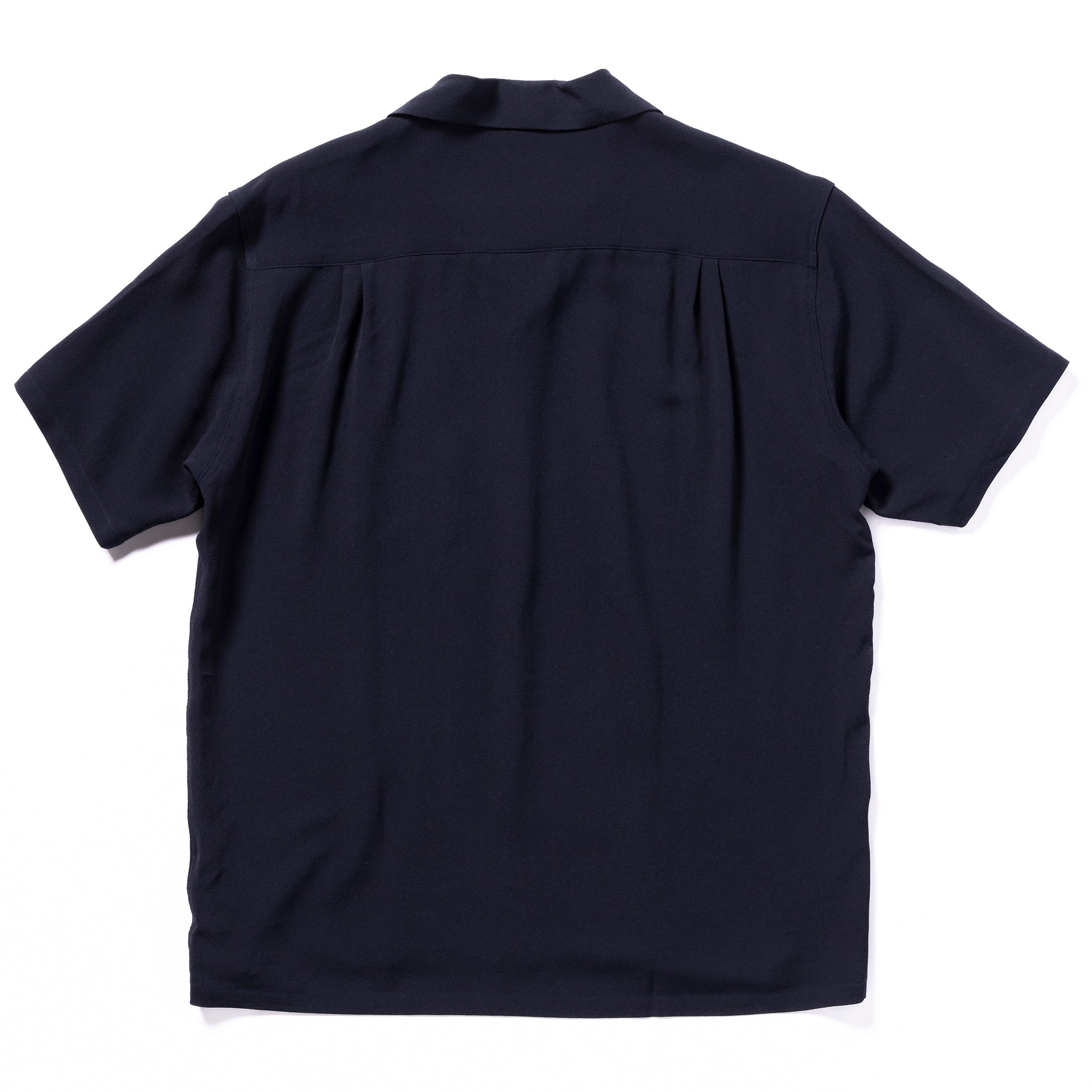 SILK RAYON OPEN COLLAR SHIRT - NAVY