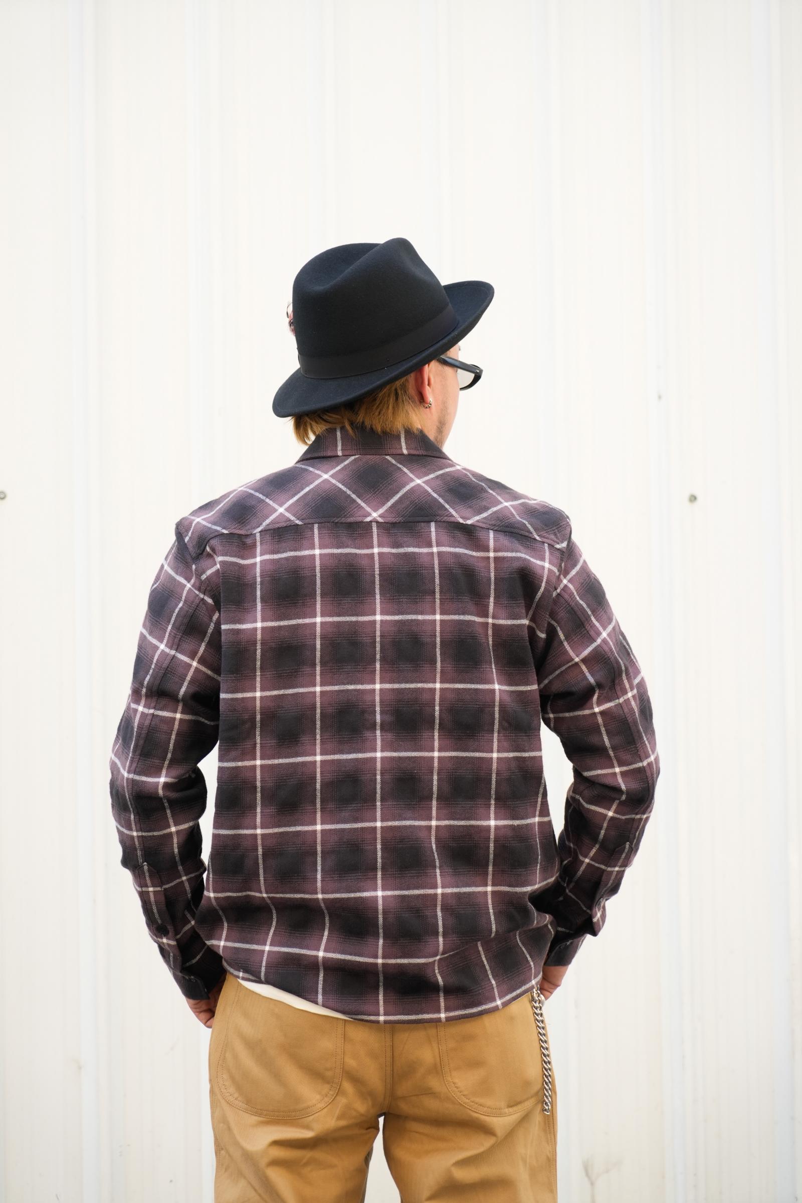 Open Collar Shirt - Brown Plaid