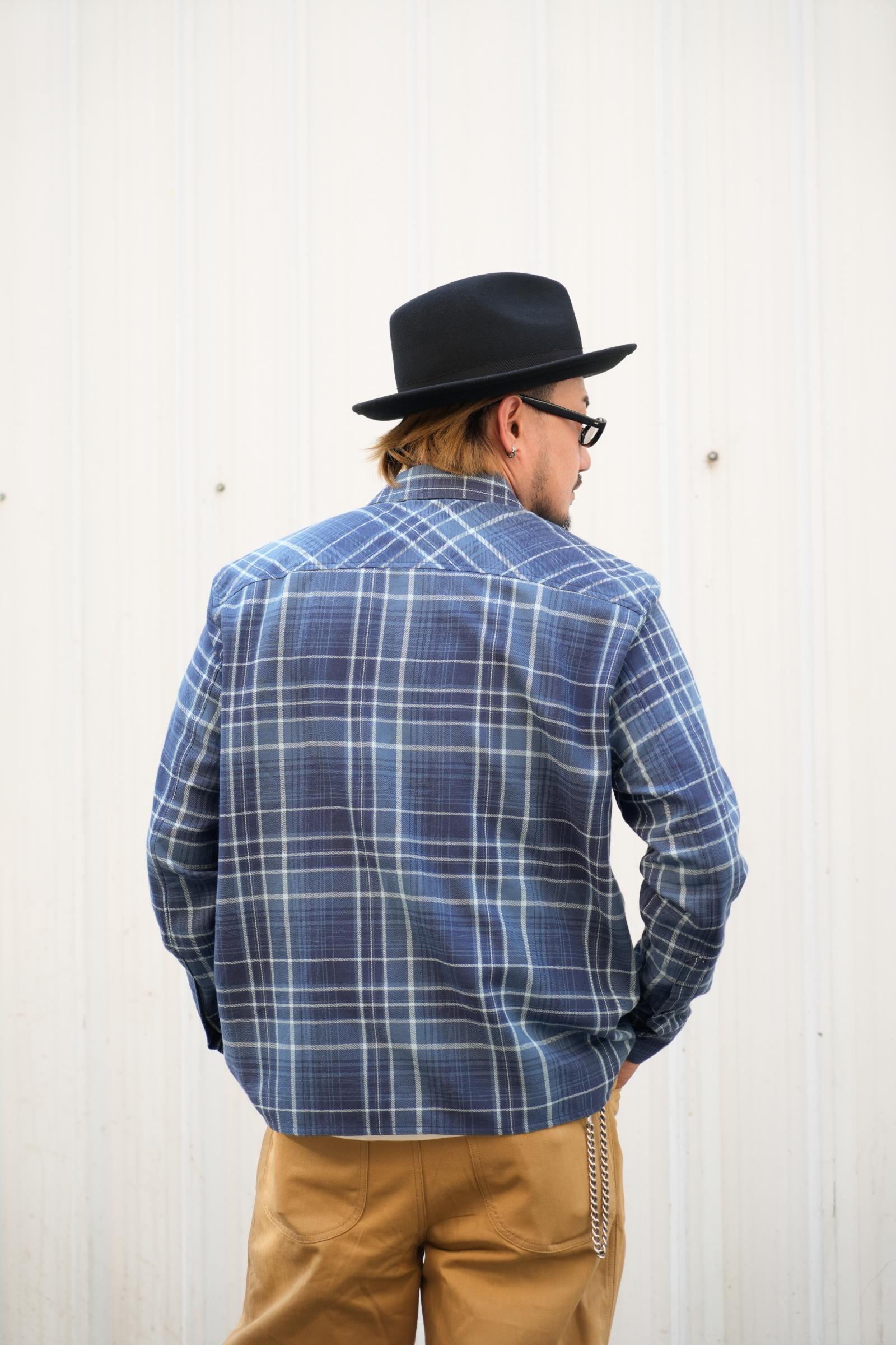 Open Collar Shirt - Blue Check