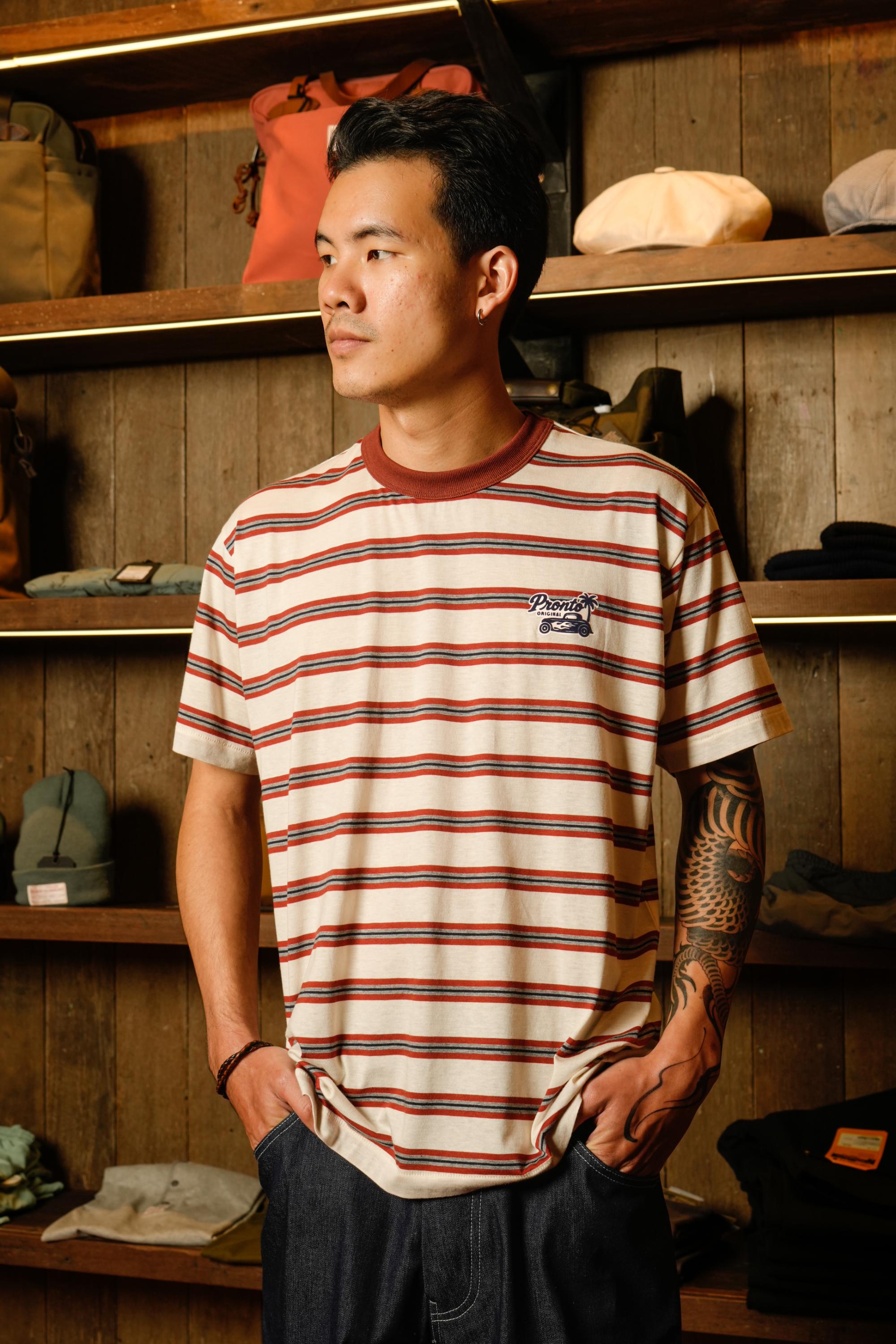 RODDER STRIPE TEE S/S - ECRU