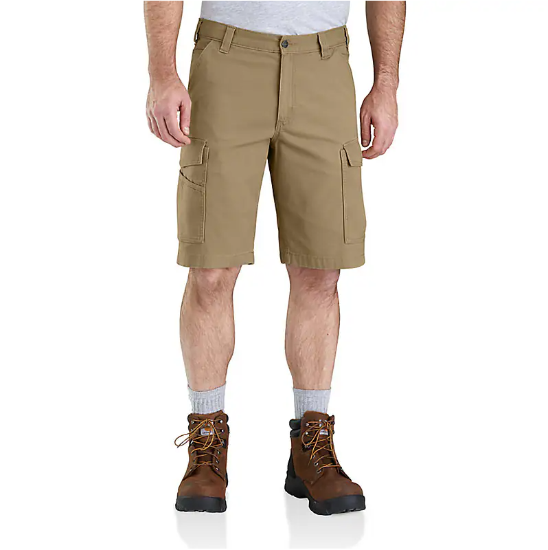 RUGGED FLEX® RELAXED FIT CANVAS CARGO WORK SHORT - DARK KHAKI