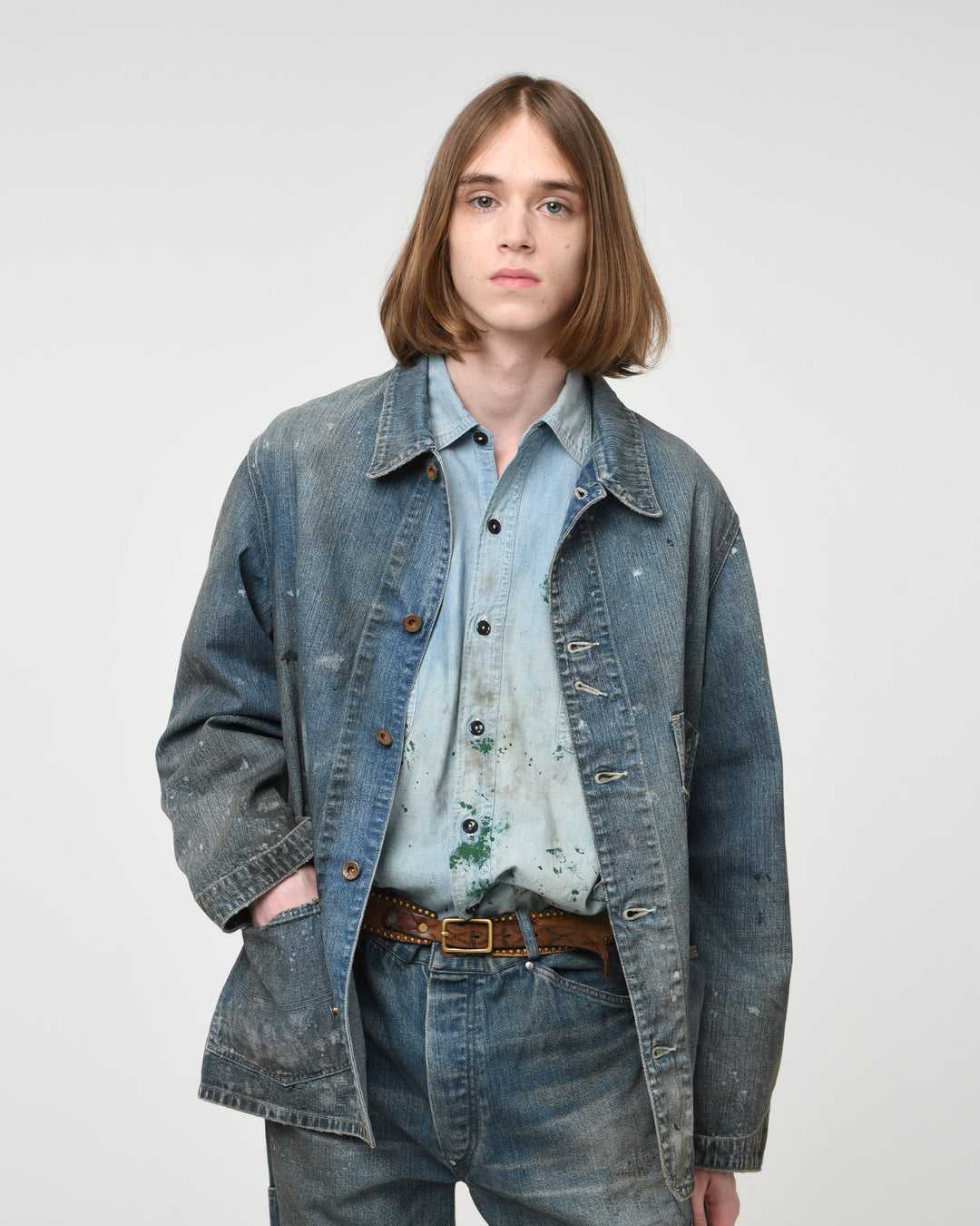 PAINT-STAINED ENGINEER'S COVERALL - AGED INDIGO