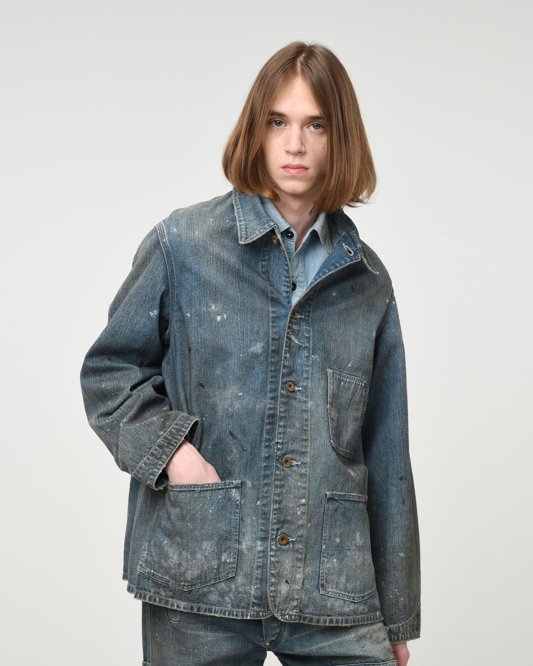 PAINT-STAINED ENGINEER'S COVERALL - AGED INDIGO