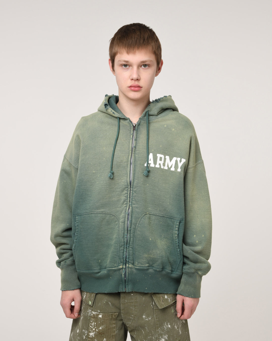 ARMY ZIP HOODIE AGED - AGED GREEN