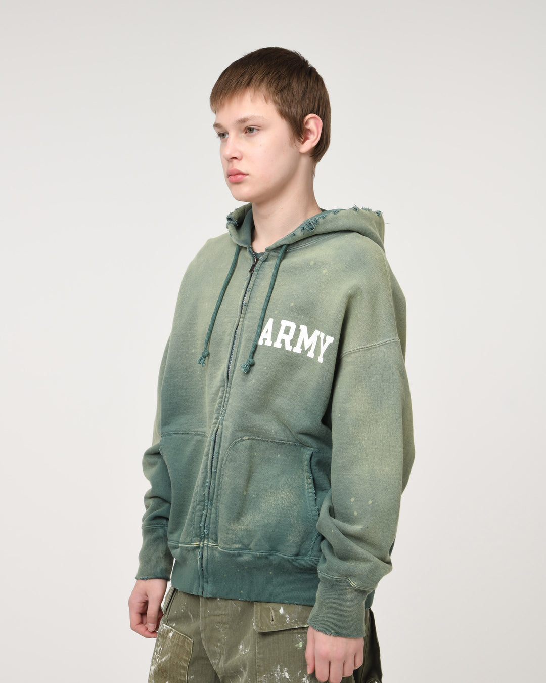 ARMY ZIP HOODIE AGED - AGED GREEN