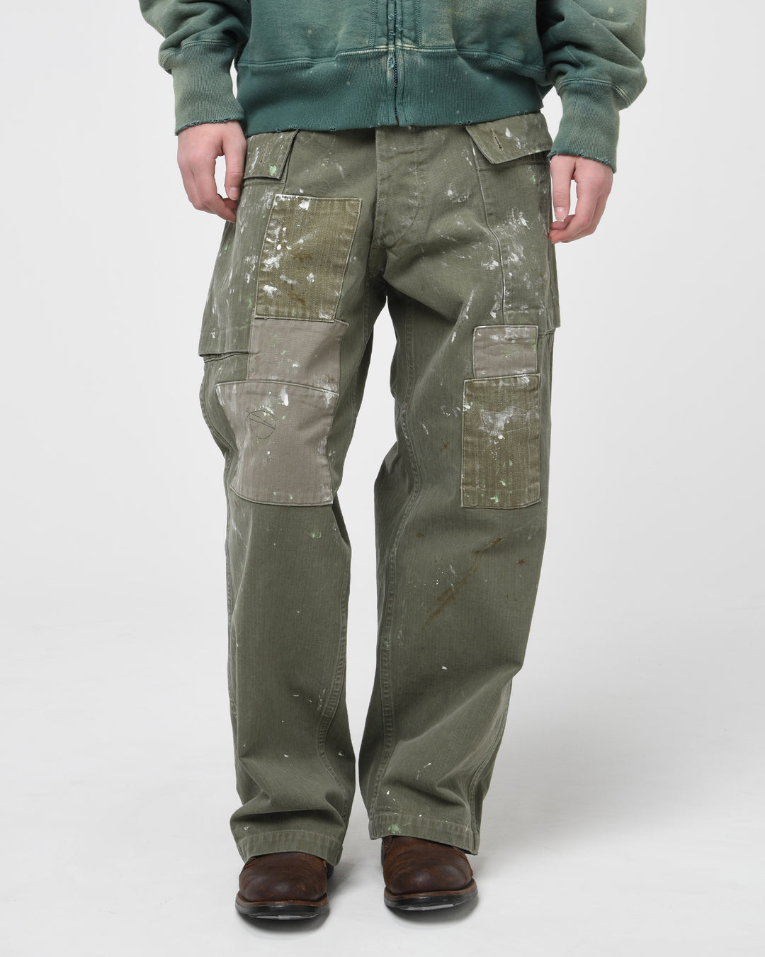 PAINT STAINED USMC P-44 HBT TROUSERS - PAINT STAINED OD