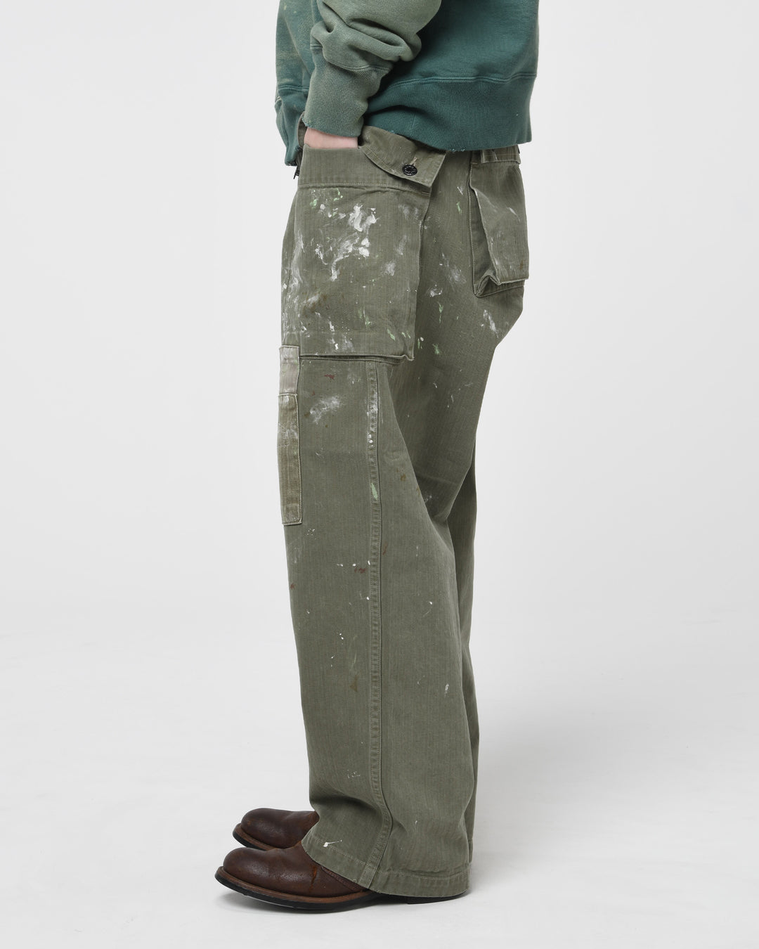 PAINT STAINED USMC P-44 HBT TROUSERS - PAINT STAINED OD