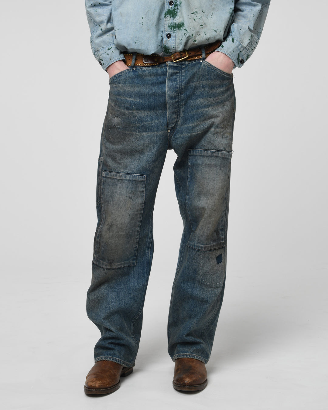 MINER'S REPAIRED DENIM WORK PANTS - AGED INDIGO