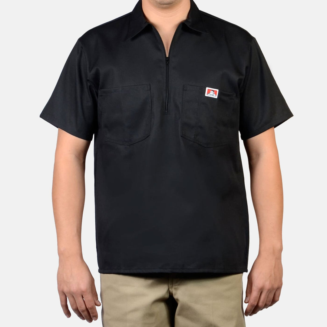 SHORT SLEEVE SOLID 1/2 ZIP - BLACK