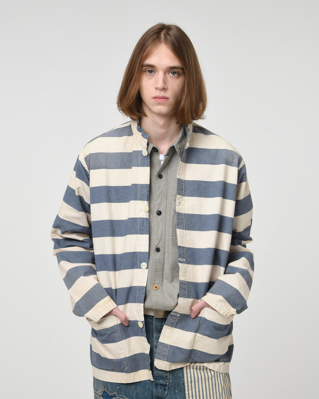 BLUE STRIPE PRISON JACKET AGED - AGED L.BLUExO.WHITE