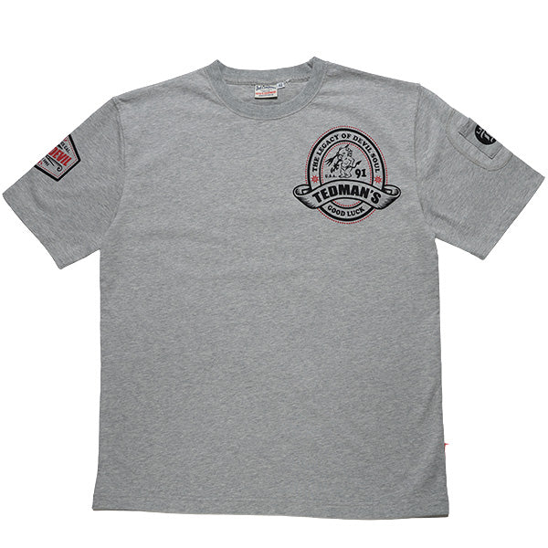 TDSS-581 RETRO LABEL-STYLE DESIGN T-SHIRT - ASH