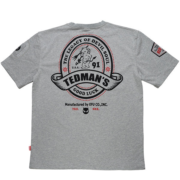 TDSS-581 RETRO LABEL-STYLE DESIGN T-SHIRT - ASH