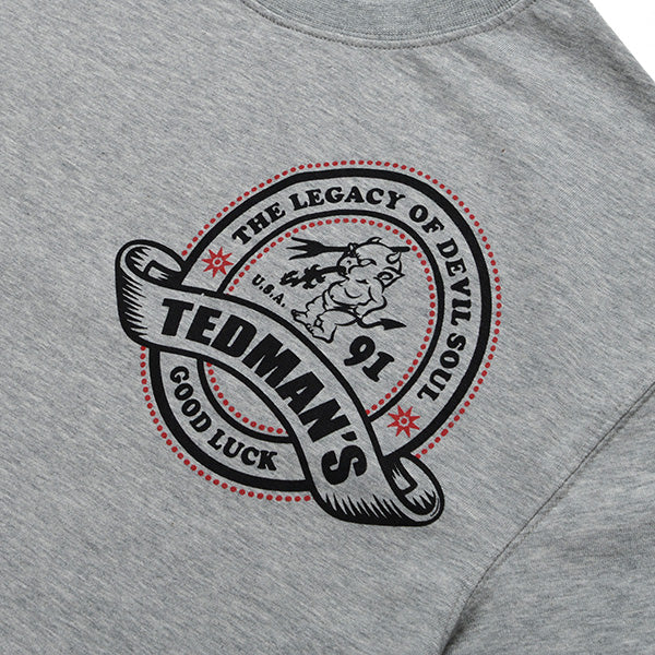 TDSS-581 RETRO LABEL-STYLE DESIGN T-SHIRT - ASH