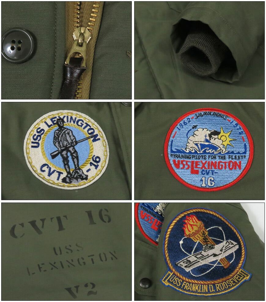 BR15805 A-2 Deck Jacket with US Navy Patches, CVT-16 USS LEXINGTON - OLIVE