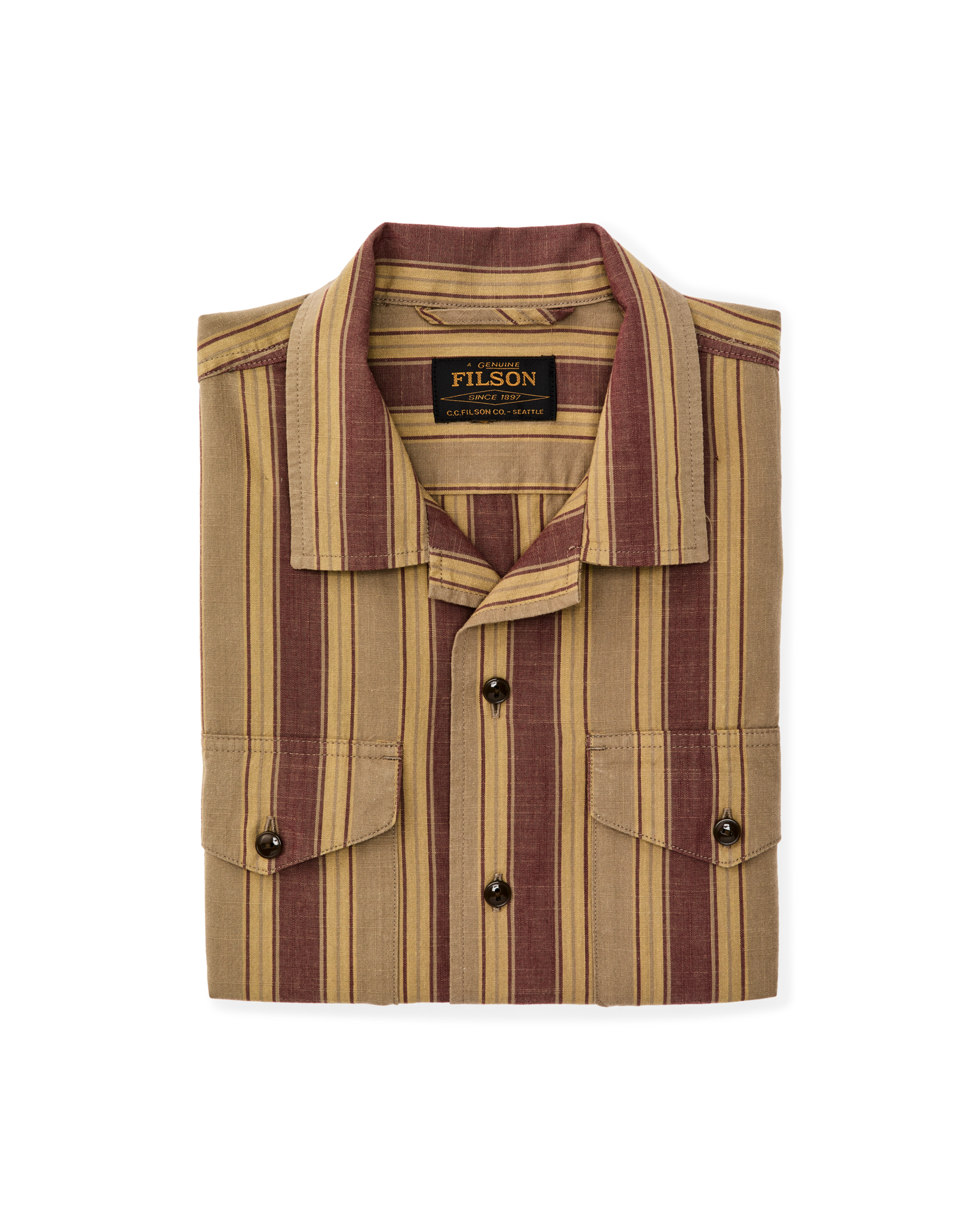 CHAMBRAY CAMP SHIRT - BRICK/TAN