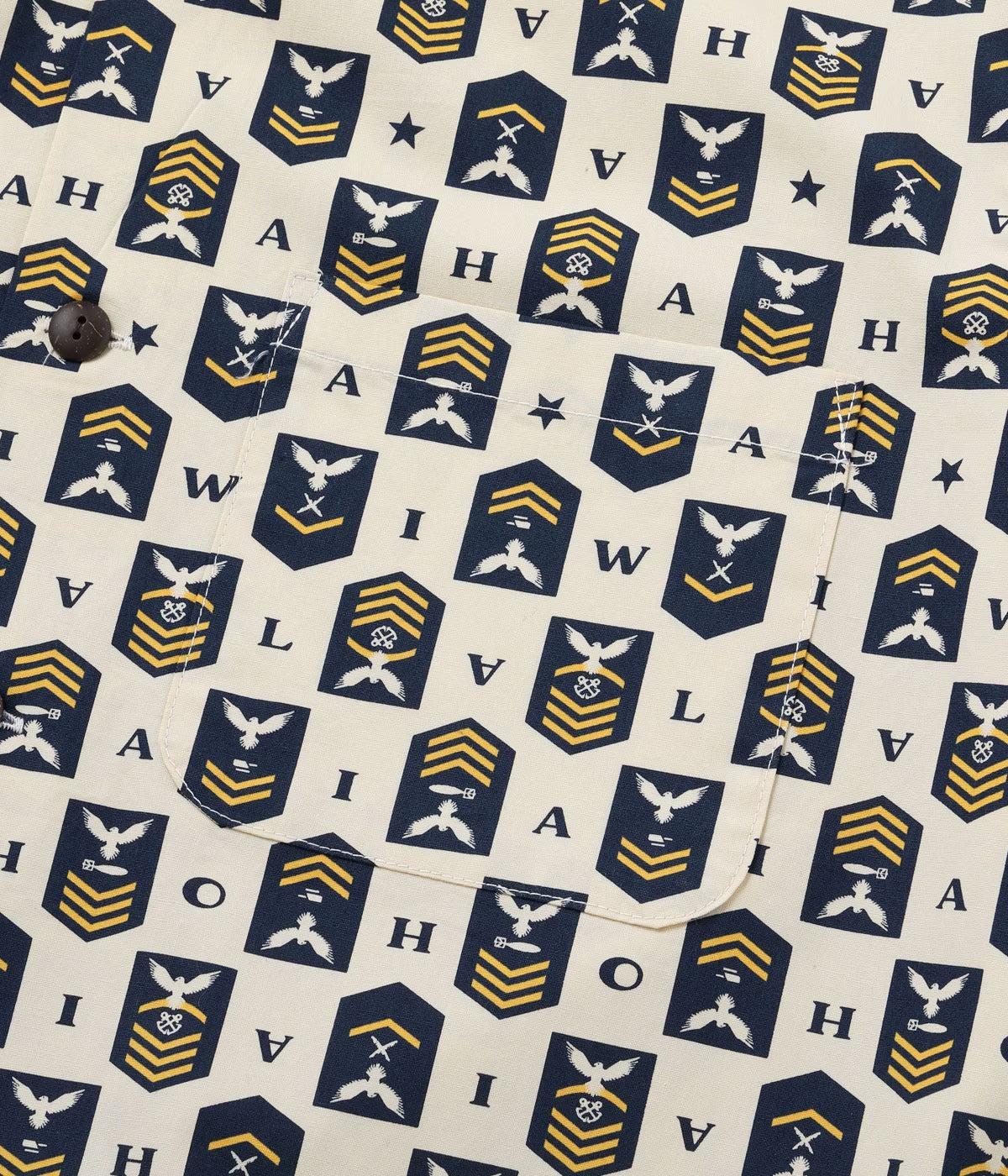 SS39697 COTTON BROAD HAWAIIAN SHIRT “NAVY'S CHEVRON” - CREAM