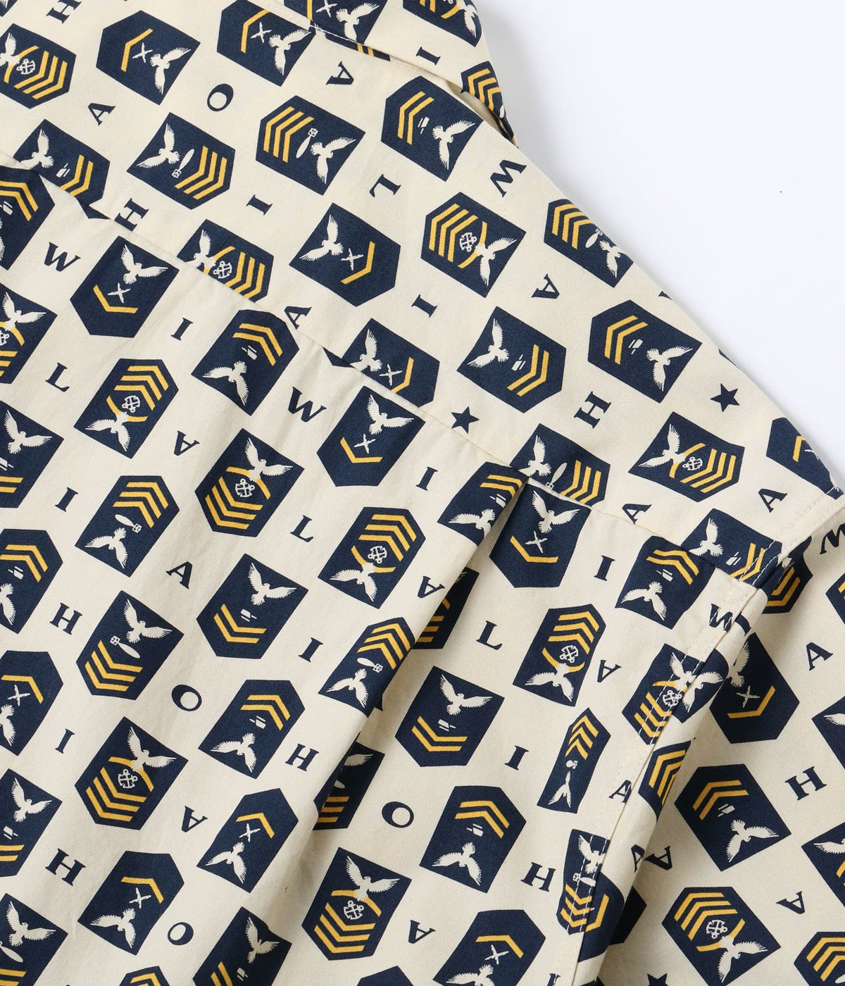 SS39697 COTTON BROAD HAWAIIAN SHIRT “NAVY'S CHEVRON” - CREAM