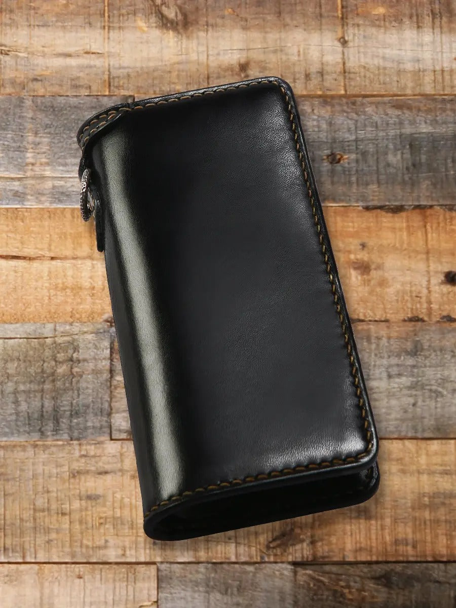 FN-WLN1-4SC HARNESS LEATHER LONG WALLET / CONCHO - BLACK