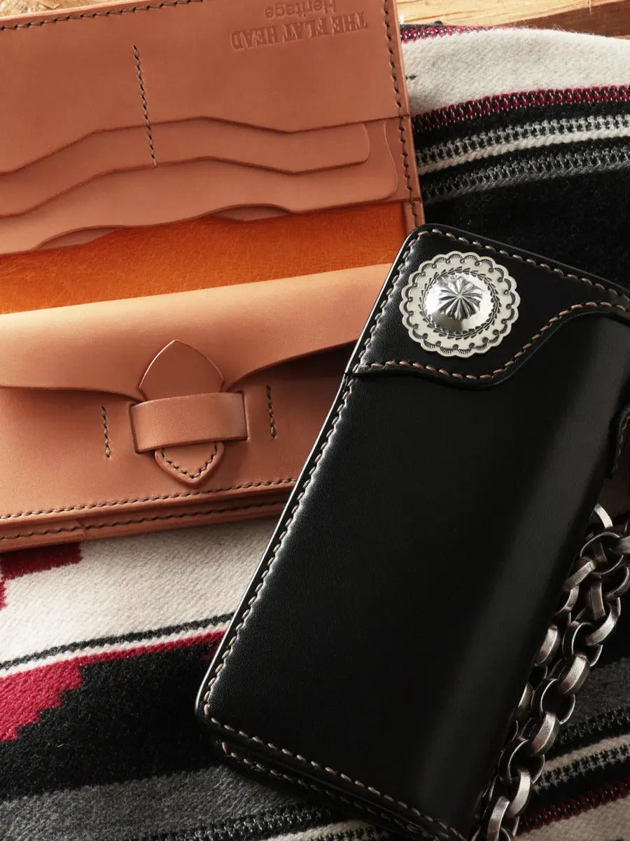 FN-WLN1-4SC HARNESS LEATHER LONG WALLET / CONCHO - BLACK