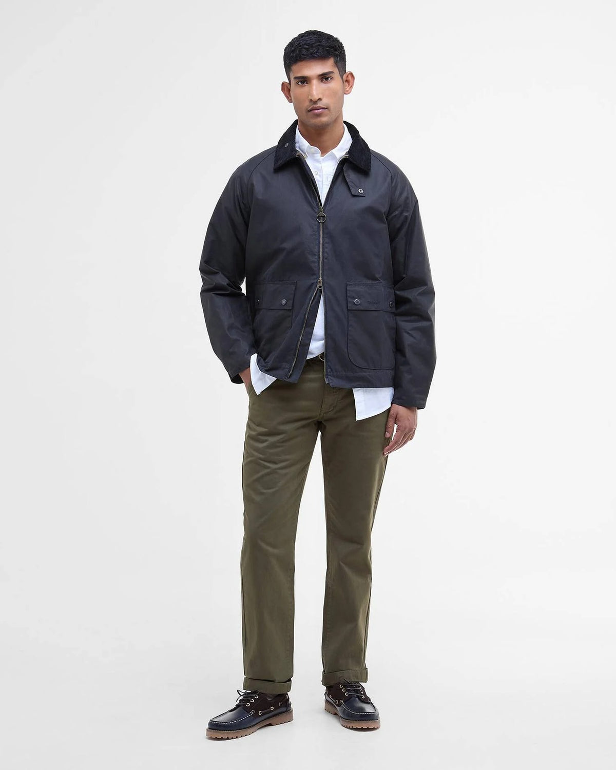 SHORT BEDALE WAX JACKET - NAVY