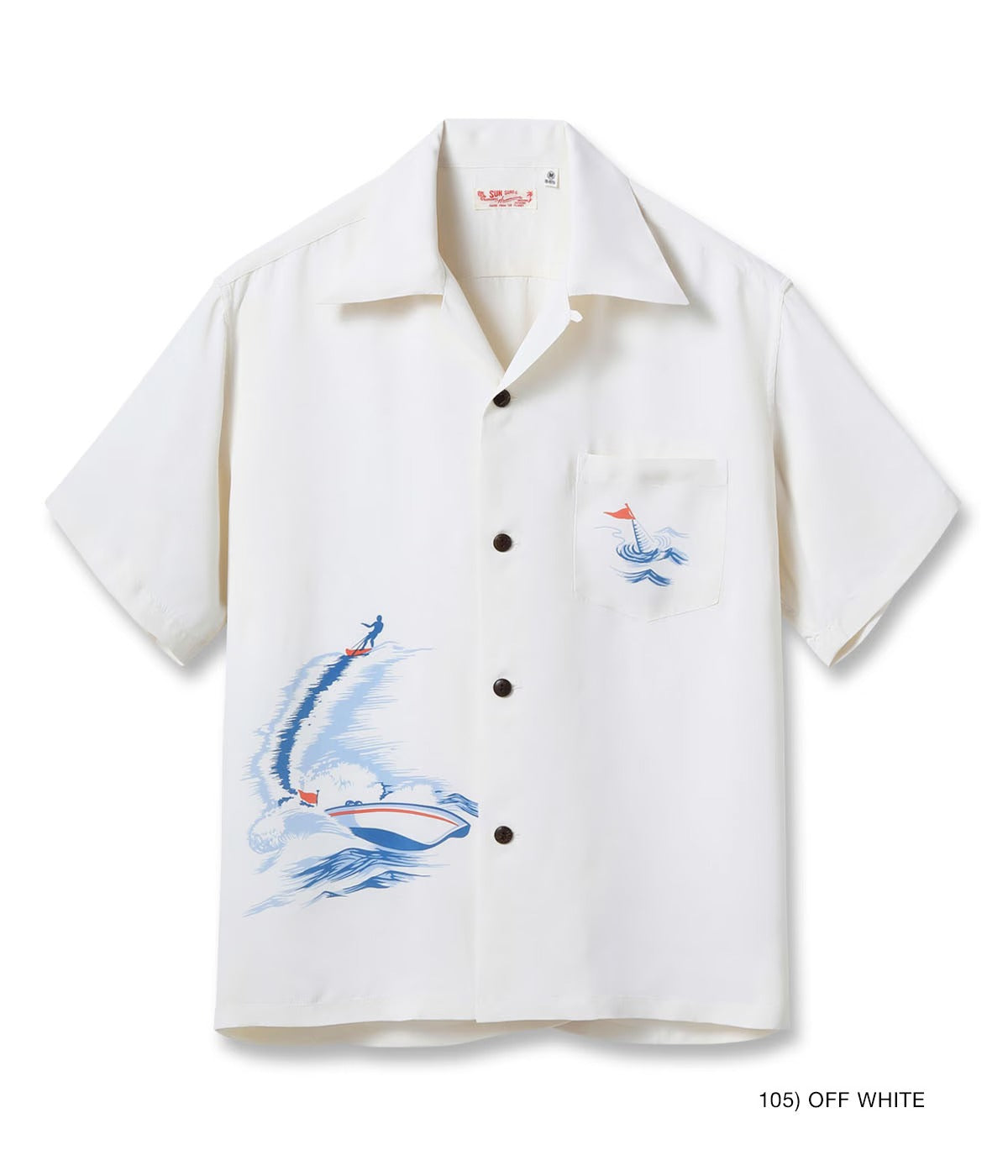 SS39630 RAYON HAWAIIAN SHIRT “WATER SKIING” - OFF WHITE