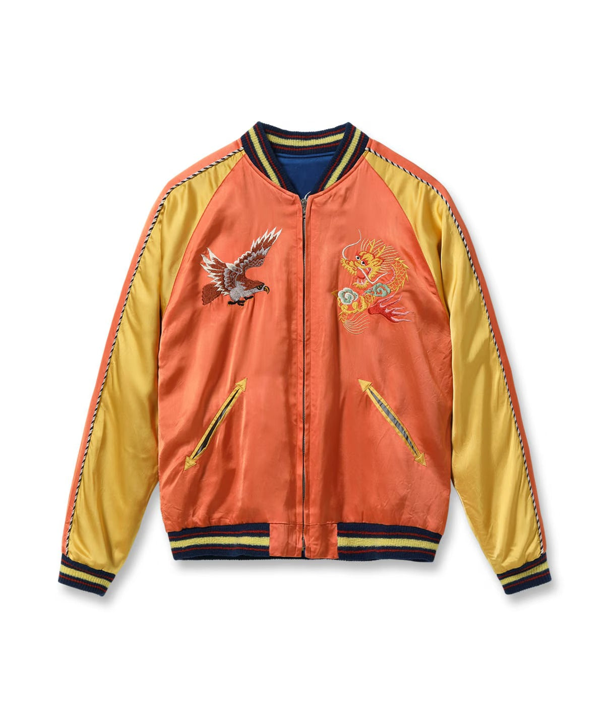 TT15911-159 Late 1940s Style Acetate Souvenir Jacket KOSHO & CO. Special Edition “EAGLE & DRAGON” × “JAPAN MAP” - ORANGE/NAVY