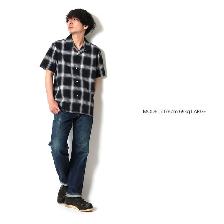 41314 VENT NYLON RIP OPEN COLLAR SHIRT (OMBRE CHECK) - BLACK