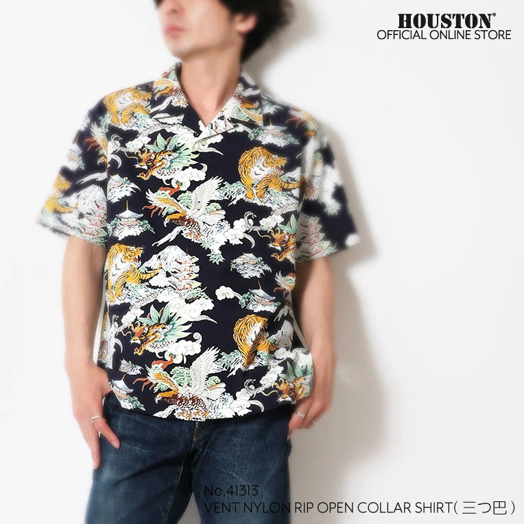 41313 VENT NYLON RIP OPEN COLLAR SHIRT (Three-way design) - BLACK