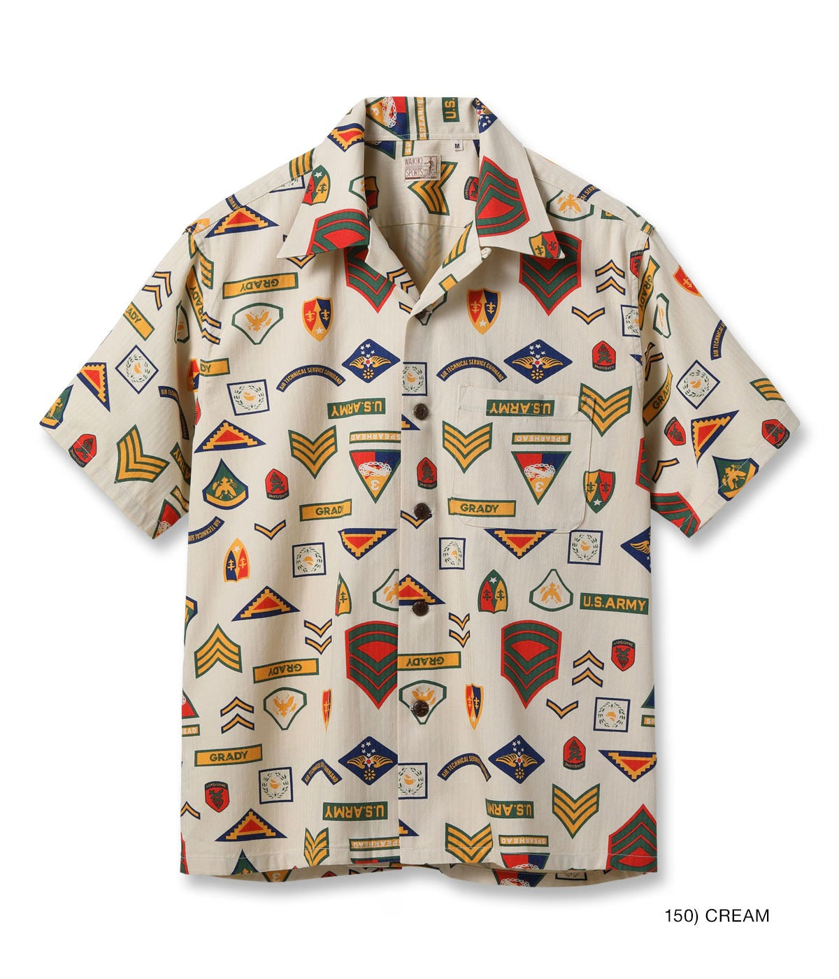 SS39696 COTTON HERRINGBONE HAWAIIAN SHIRT “INSIGNIA OF ARMY” - CREAM