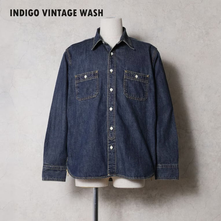 40511 USA COTTON DENIM WORK SHIRT - INDIGO VINTAGE WASH