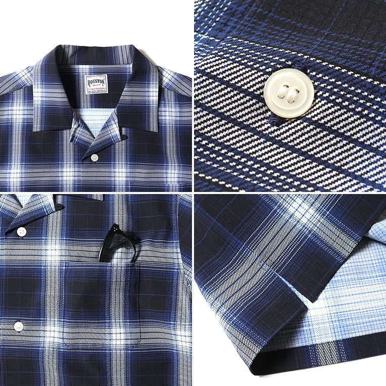 41314 VENT NYLON RIP OPEN COLLAR SHIRT (OMBRE CHECK) - BLUE