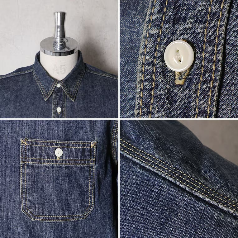 40511 USA COTTON DENIM WORK SHIRT - INDIGO VINTAGE WASH