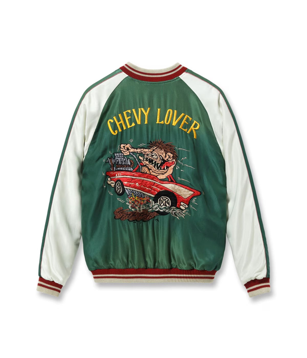 TT15878-119 Mid 1950s Style Acetate Souvenir Jacket “TIGER HEAD” X“CHEVY LOVER” (AGING MODEL) - BLACK/GREEN