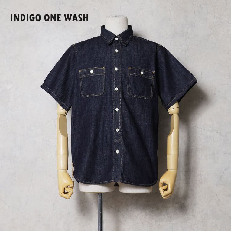 41341 U.S. COTTON DENIM S/S WORK SHIRT - INDIGO ONE WASH