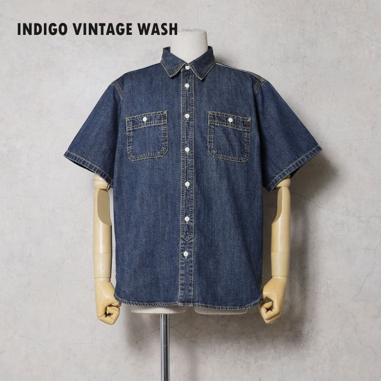 41341 U.S. COTTON DENIM S/S WORK SHIRT - INDIGO VINTAGE WASH