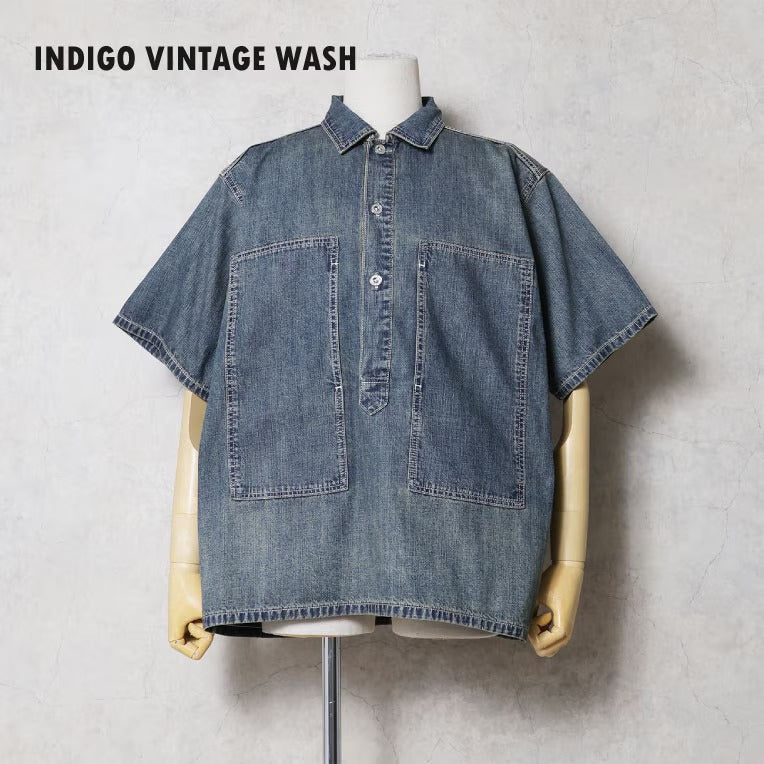 41343 U.S. COTTON DENIM S/S U.S.ARMY PULLOVER SHIRT - INDIGO VINTAGE WASH