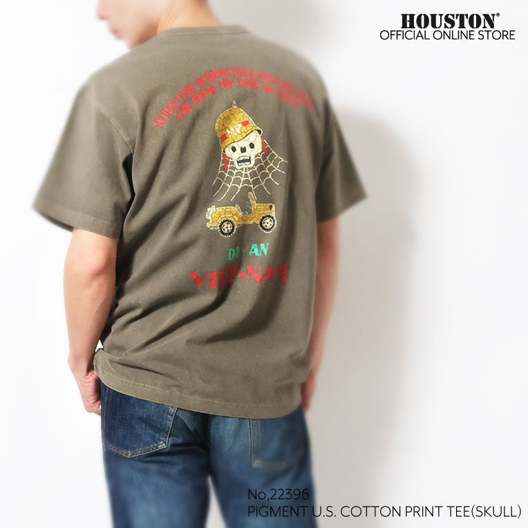 22396 PIGMENT US COTTON PRINT TEE (SKULL) - OLIVE DRAB