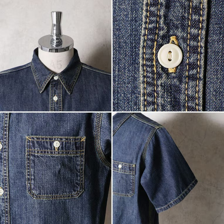 41341 U.S. COTTON DENIM S/S WORK SHIRT - INDIGO VINTAGE WASH